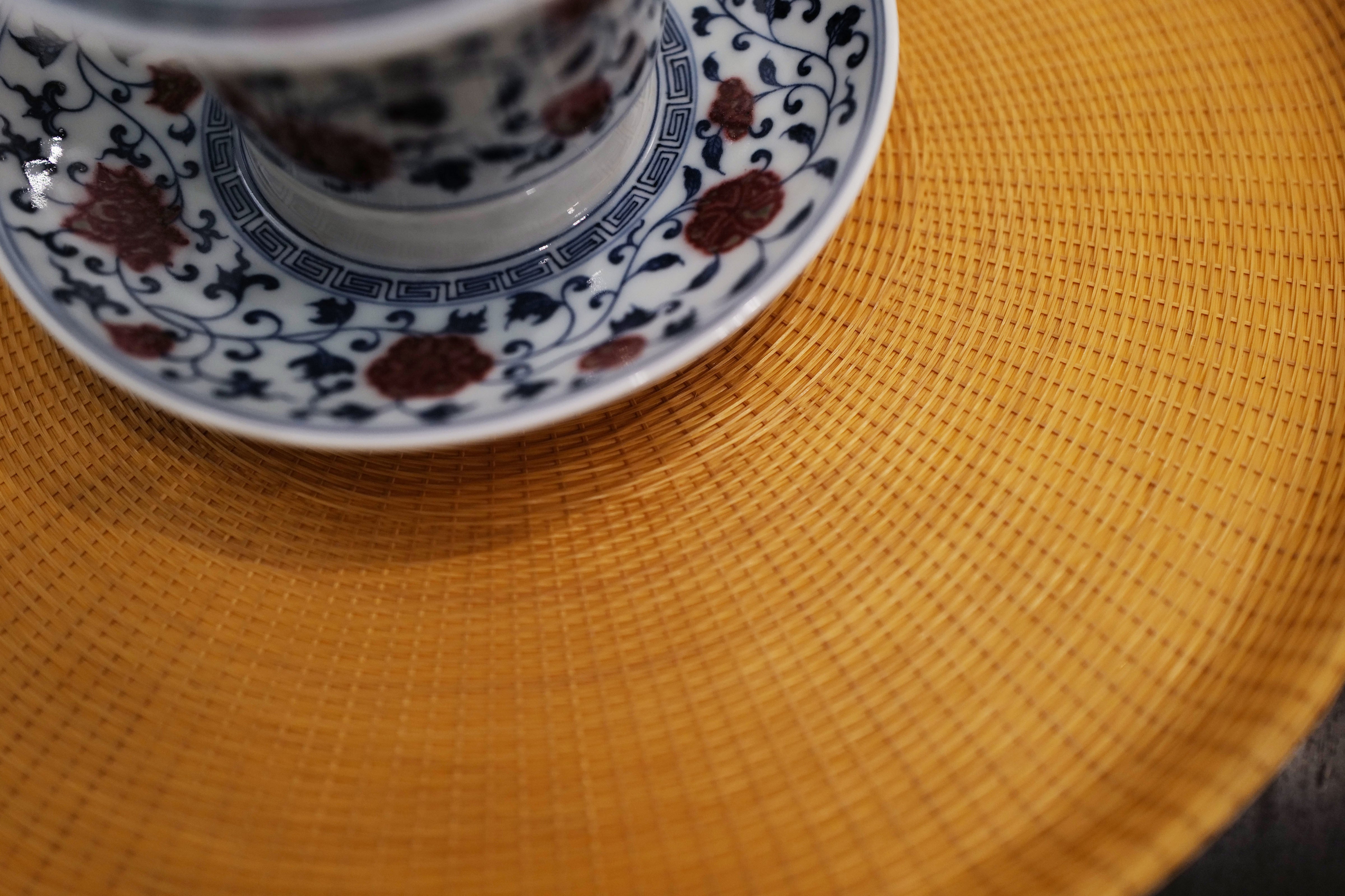 Bamboo on Porcelain Tea Tray 竹丝扣瓷茶盘