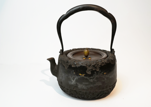 Ryubundo Gold and Silver Inlaid Iron Teapot with Pattern of Bird and Flower 【龙文堂·挫金银花鸟】