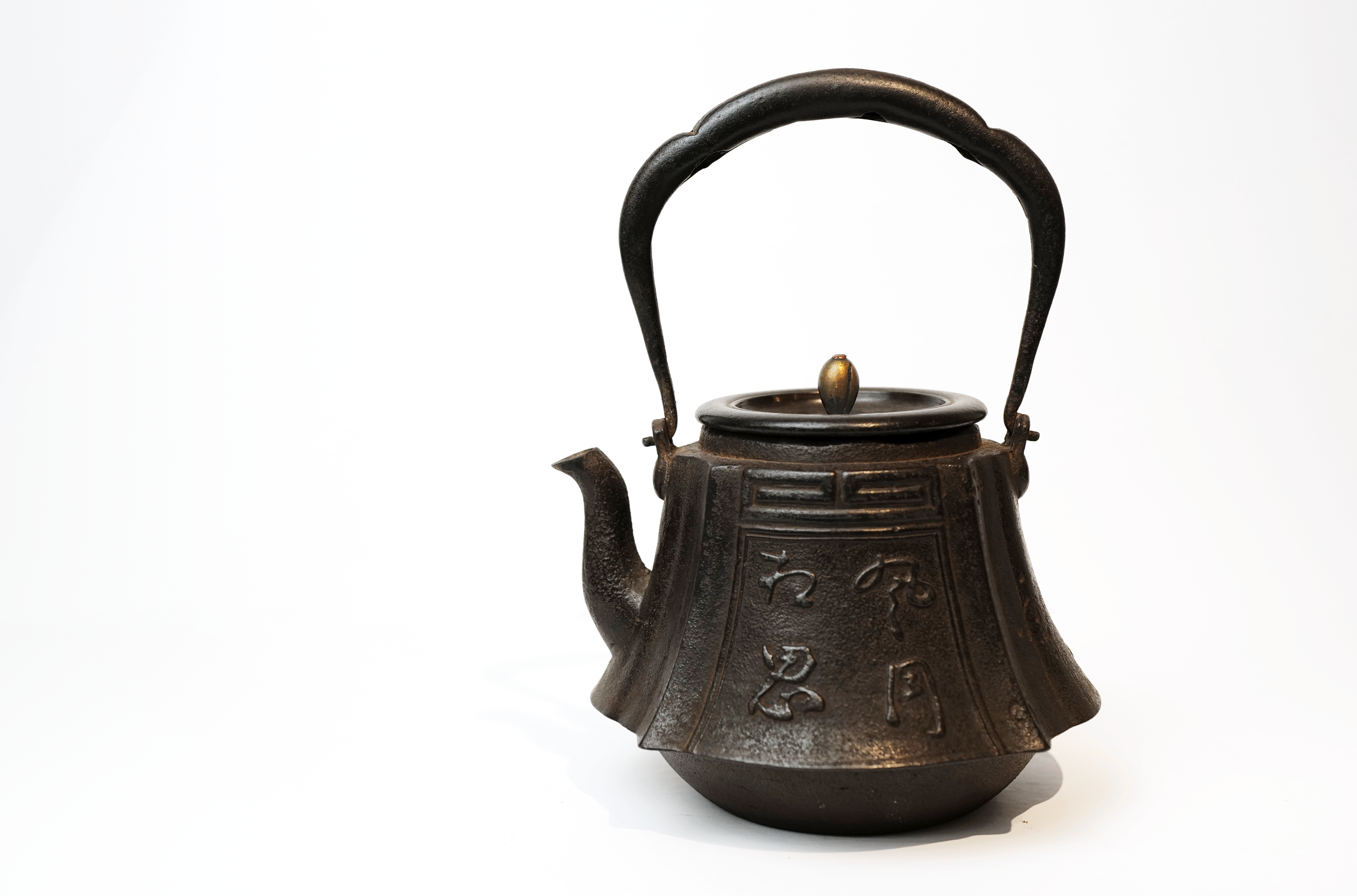 Ryubundo Gold Mounted Kettle Pot with Pattern of Figures and Kanji Character【龙文堂·风月乡思】