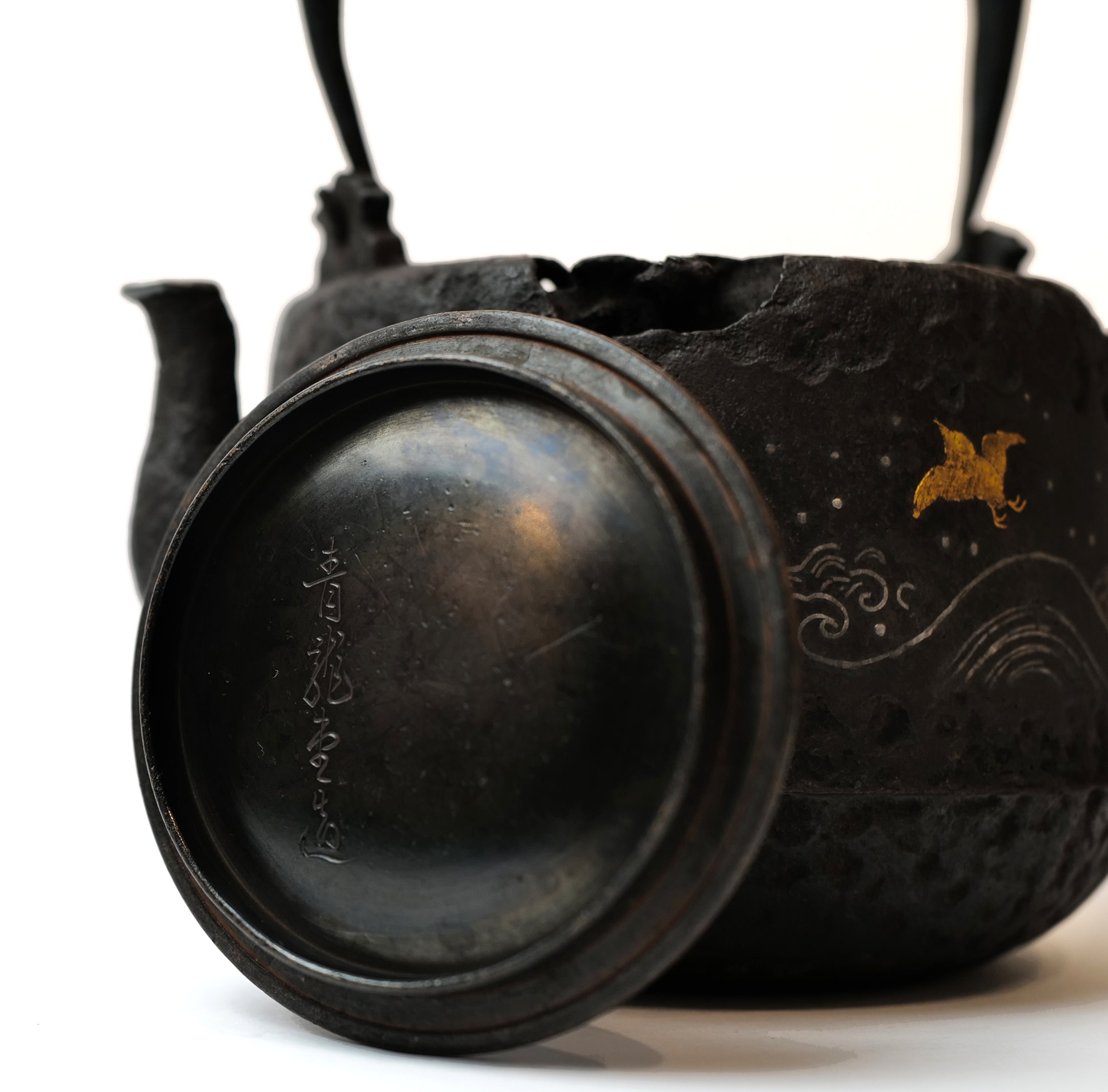 Seiryudo Iron Tea Kettle with Wave and Birds Pattern 【青龙堂·波千 